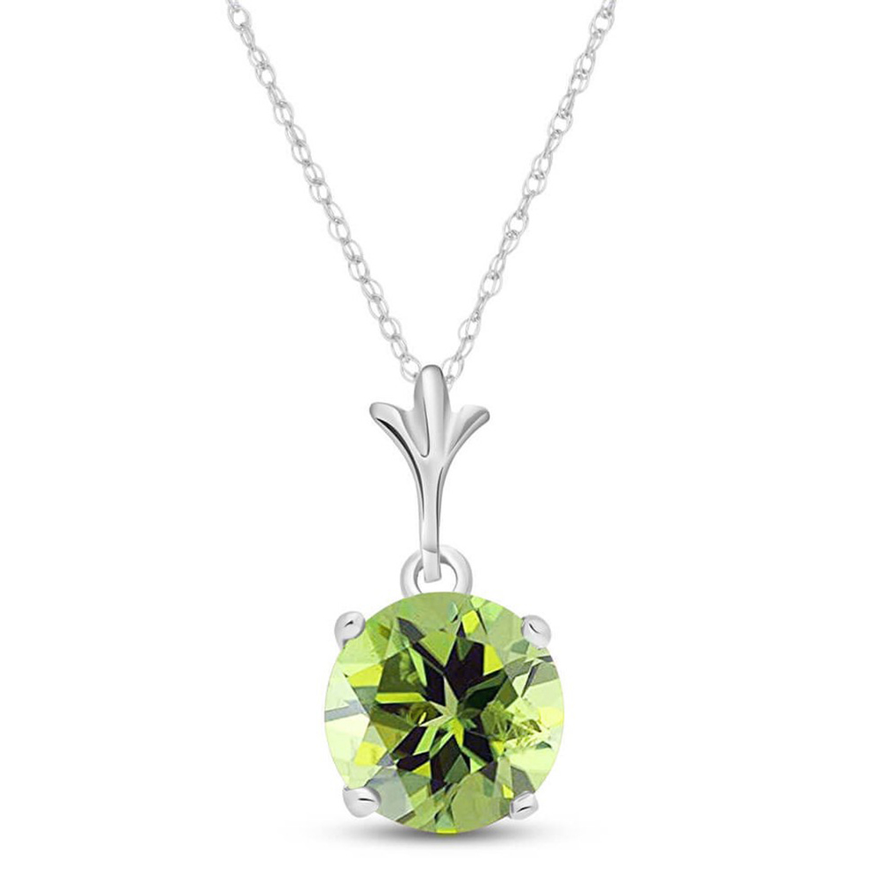 14K. SOLID GOLD NECKLACE WITH NATURAL PERIDOT (White Gold)